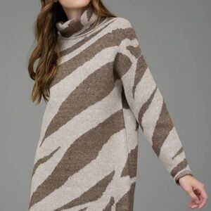 Blu Pepper Brown and Cream Long Sleeve Animal Print Dress